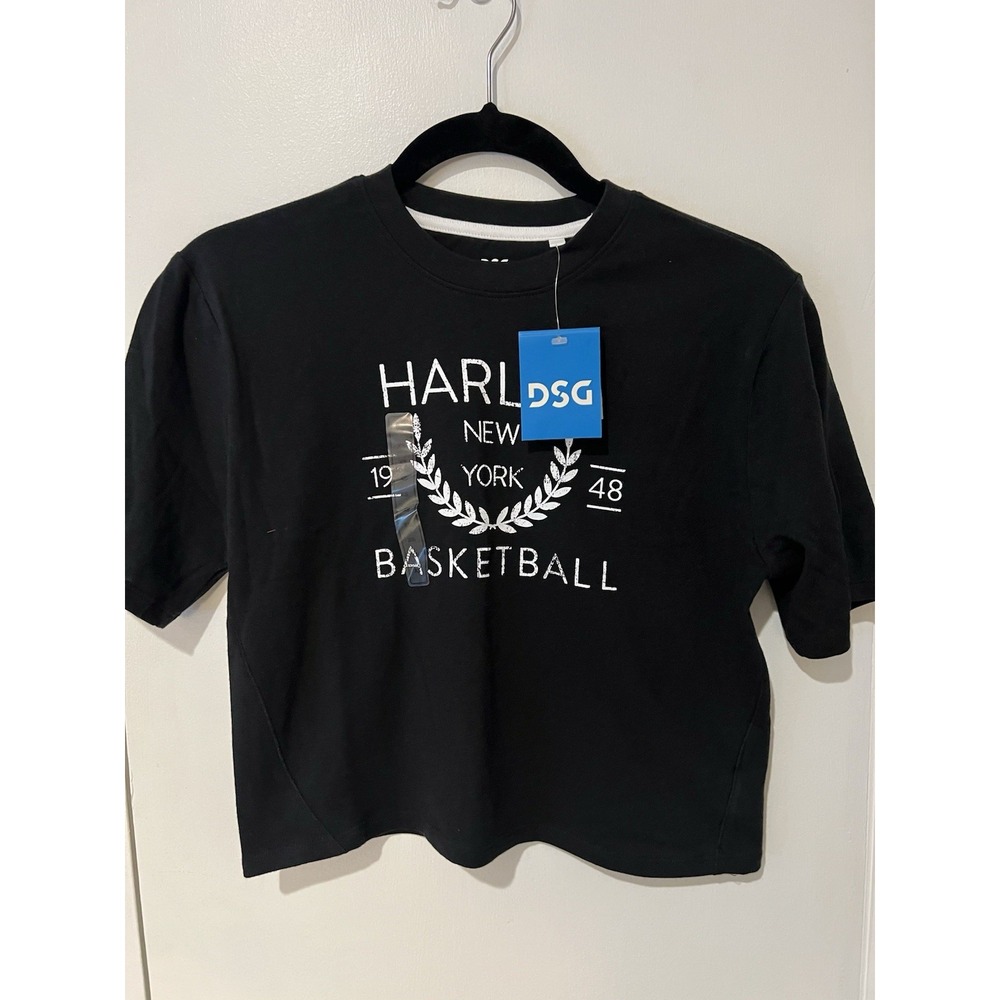 NWT DSG Girl's Size XS (6-7) Boxy Graphic Tee Black Harlem New York Basketball